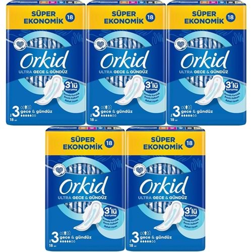 Orkid Hijyenik Ped Ultra Extra Koruma Gece&Gündüz 90 Adet Süper Ekonomik Pk (5PK*18)