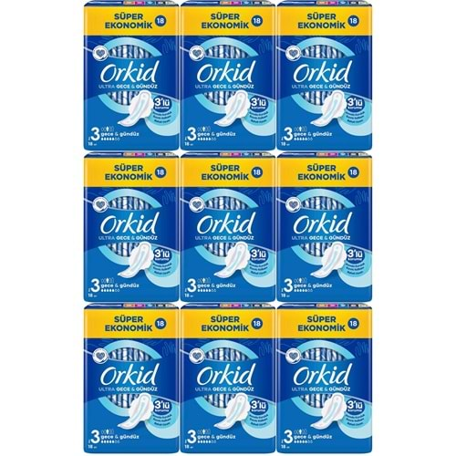 Orkid Hijyenik Ped Ultra Extra Koruma Gece&Gündüz 162 Adet Süper Ekonomik Pk (9PK*18)