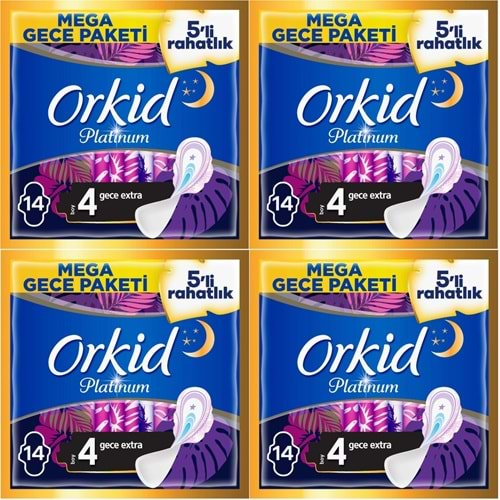 Orkid Platinum Hijyenik Ped Gece Extra 56 Adet (4PK*14) Süper Ekonomik Pk