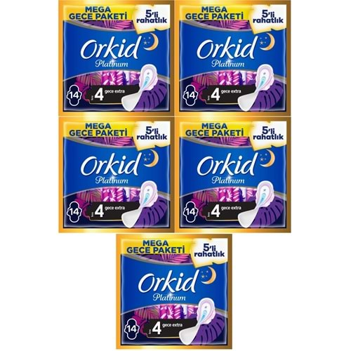 Orkid Platinum Hijyenik Ped Gece Extra 70 Adet (5PK*14) Süper Ekonomik Pk