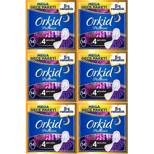 Orkid Platinum Hijyenik Ped Gece Extra 84 Adet (6PK*14) Süper Ekonomik Pk