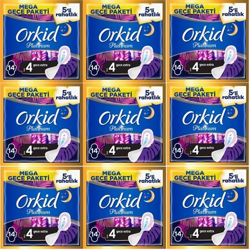 Orkid Platinum Hijyenik Ped Gece Extra 126 Adet (9PK*14) Süper Ekonomik Pk