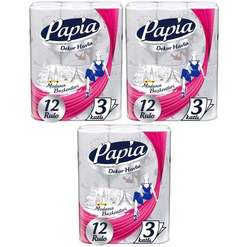 Papia kağıt Havlu Dekor (Modanon Başkentleri Desenli) 36 Lı Set (3PK*12)