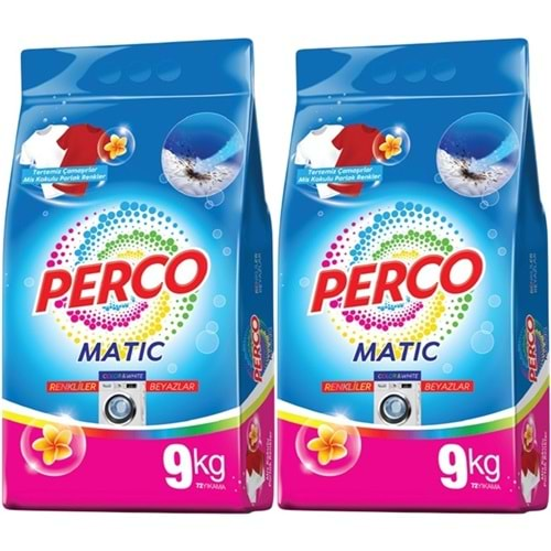 Perco Matik Toz Çamaşır Deterjanı 18KG Beyazlar ve Renkliler Tüm Çamaşırlar (144 Yıkama) (2PK*9KG)