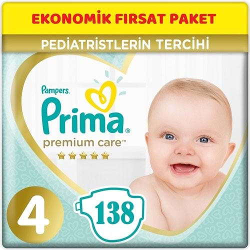 Prima Premium Care Bebek Bezi Beden:4 (9-14Kg) Maxi 138 Adet Ekonomik Fırsat Pk