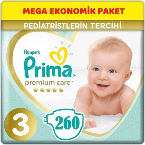 Prima Premium Care Bebek Bezi Beden:3 (6-10Kg) Midi 260 Adet Mega Ekonomik Pk