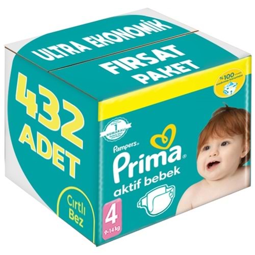 Prima Bebek Bezi Beden:4 (9-14Kg) Maxi 432 Adet Ultra Ekonomik Fırsat Pk