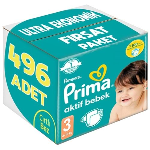 Prima Bebek Bezi Beden:3 (6-10Kg) Midi 496 Adet Ultra Ekonomik Fırsat Pk