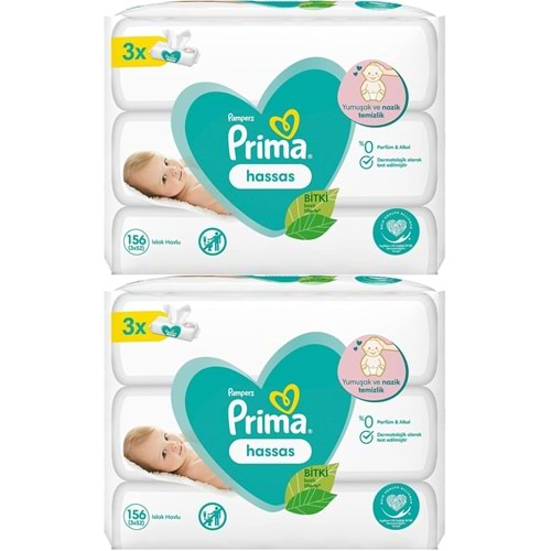 Prima Islak Havlu Mendil Hassas Ciltler İçin Bitki Bazlı Kokusuz (6 Lı Set) (2PK*3) 312 Yaprak