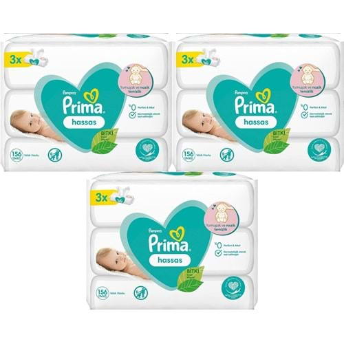 Prima Islak Havlu Mendil Hassas Ciltler İçin Bitki Bazlı Kokusuz (9 Lu Set) (3PK*3) 468 Yaprak