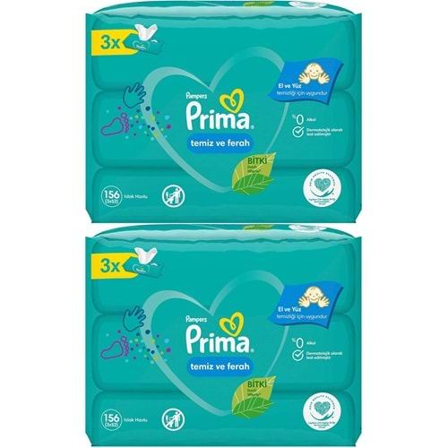 Prima Islak Havlu Mendil Temiz ve Ferah (Bitki Bazlı) 6 Lı Set (2PK*3) 312 Yaprak