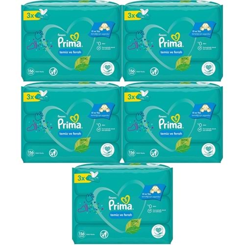 Prima Islak Havlu Mendil Temiz ve Ferah (Bitki Bazlı) 15 Li Set (5PK*3) 780 Yaprak