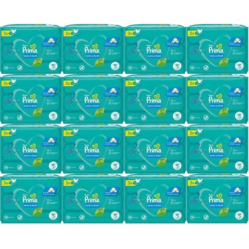 Prima Islak Havlu Mendil Temiz ve Ferah (Bitki Bazlı) 48 Li Set (16PK*3) 2496 Yaprak