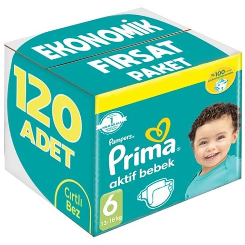 Prima Bebek Bezi Beden:6 (13-18Kg) Extra Large 120 Adet Ekonomik Fırsat Pk
