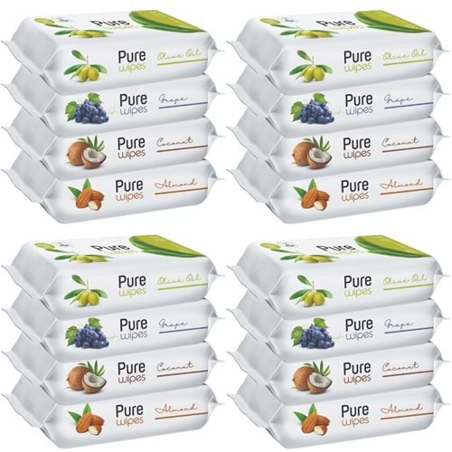 Pure Baby Wipes Islak Havlu Mendil 50 Yaprak 16 Lı Set (800 Yaprak) (Meyveli)