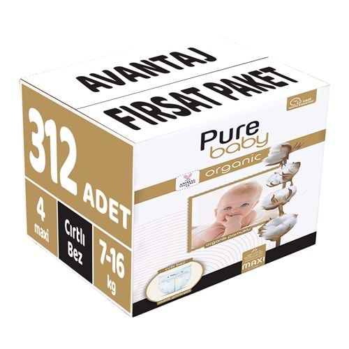 Pure Baby Bebek Bezi Beden:4 (7-16KG) Maxi 312 Adet Avantaj Fırsat Pk