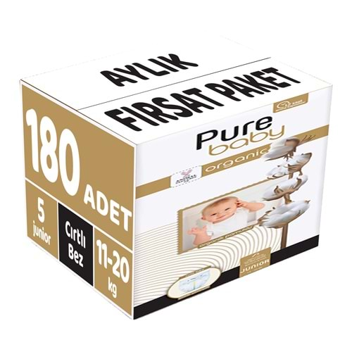 Pure Baby Bebek Bezi Beden:5 (11-20KG) Junior 180 Adet Aylık Fırsat Pk