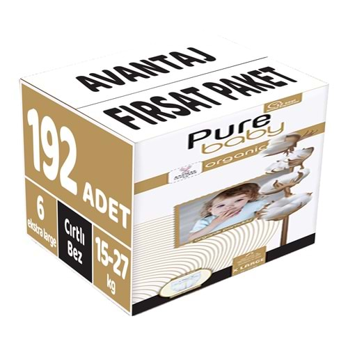 Pure Baby Bebek Bezi Beden:6 (15-27KG) Extra Large 192 Adet Avantaj Fırsat Pk