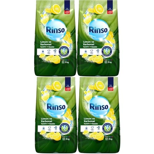 Rinso Matik Toz Deterjan 32KG Limon ve Karbonat / Renkliler ve Beyazlar İçin (4PK*8KG) (212 Yıkama)