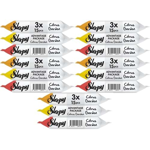 Sleepy Islak Havlu Cep Mendil 15 Yaprak (15 Li Set) Narenciye Bahçesi/Citrus (5PK*3) 225 Yaprak