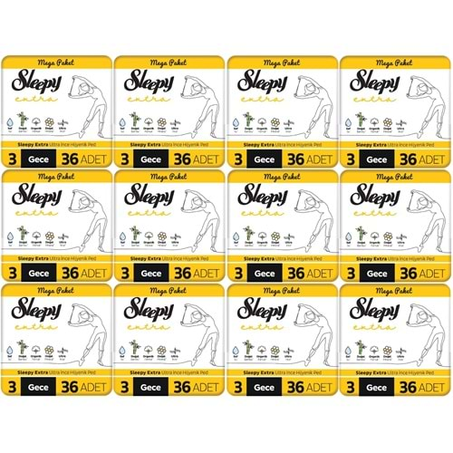 Sleepy Extra Hijyenik Ped Gece 432 Adet Mega Pk (12PK*36)