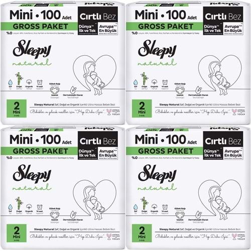 Sleepy Bebek Bezi Natural Beden:2 (3-6KG) Mini 400 Adet Gross Pk (4PK*100)