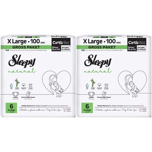 Sleepy Bebek Bezi Natural Beden:6 (15-25KG) Extra Large 200 Adet Gross Pk (2PK*100)