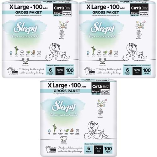 Sleepy Bebek Bezi Bio Natural Beden:6 (15-27KG) X Large 300 Adet Ekonomik Fırsat Gross Pk (3PK*100)