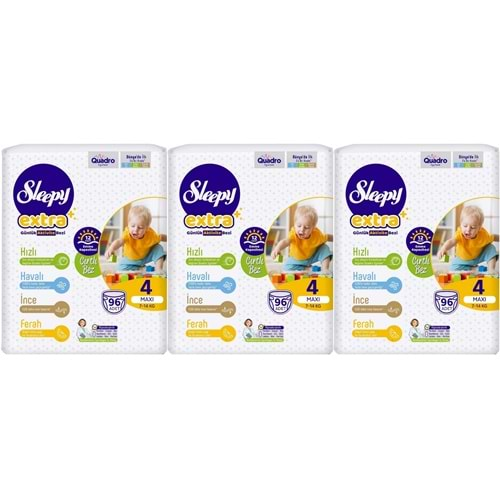 Sleepy Bebek Bezi Extra Beden:4 (7-16Kg) Maxi 288 Adet Aylık Ultra Pk (3PK*96)