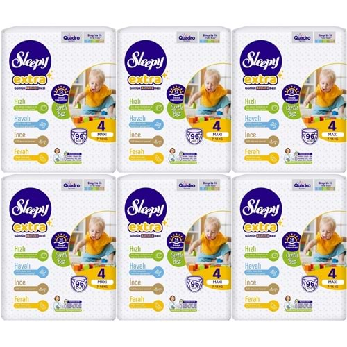 Sleepy Bebek Bezi Extra Beden:4 (7-16Kg) Maxi 576 Adet Ekstra Ultra Pk (6PK*96)