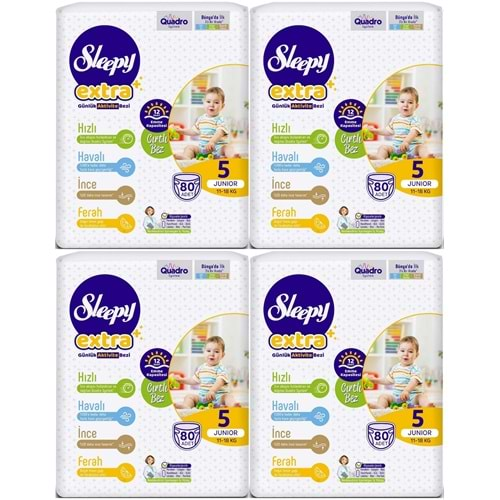 Sleepy Bebek Bezi Extra Beden:5 (11-18Kg) Junior 320 Adet Avantaj Ultra Pk (4PK*80)