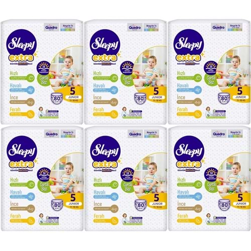 Sleepy Bebek Bezi Extra Beden:5 (11-18Kg) Junior 480 Adet Ekstra Ultra Pk (6PK*80)