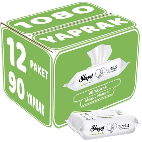 Sleepy Islak Havlu Mendil 90 Yaprak Natural Yenidoğan 12 Li Set 1080 Yaprak Plastik Kapaklı