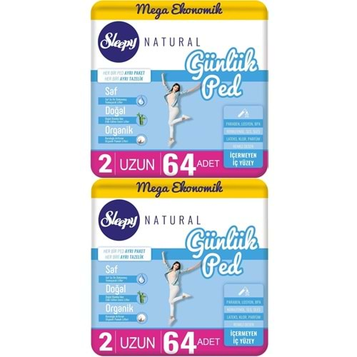 Sleepy Natural Günlük Ped Uzun 128 Adet Mega Pk (2PK*64)