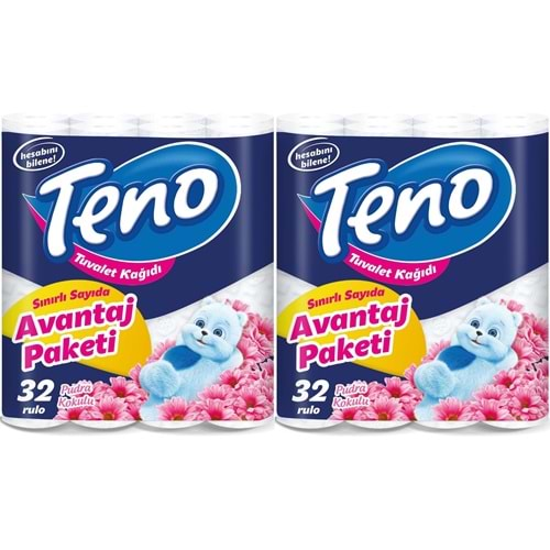 Teno Ultra Tuvalet Kağıdı Çift Katlı 64 Lü Paket Pudra Kokulu (Avantaj Pk Serisi) (2PK*32)