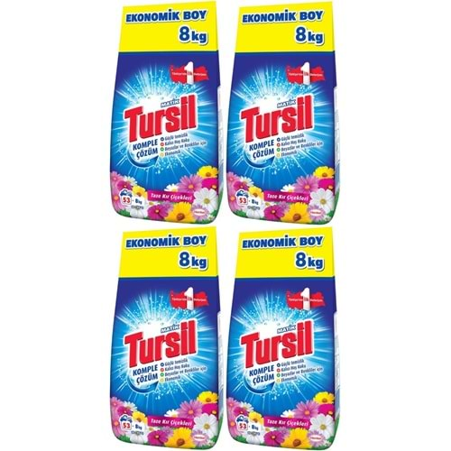 Tursil Matik Toz Çamaşır Deterjanı 32KG Taze Kır Çiçekleri (212 Yıkama) Renkli/Beyazlar İçin (4PK*8)