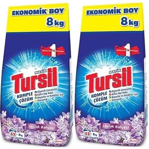 Tursil Matik Toz Çamaşır Deterjanı 16KG Leylak Bahçesi (106 Yıkama) Renkli/Beyazlar (2PK*8KG)