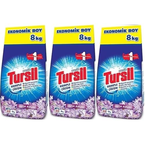 Tursil Matik Toz Çamaşır Deterjanı 24KG Leylak Bahçesi (159 Yıkama) Renkli/Beyazlar (3PK*8KG)