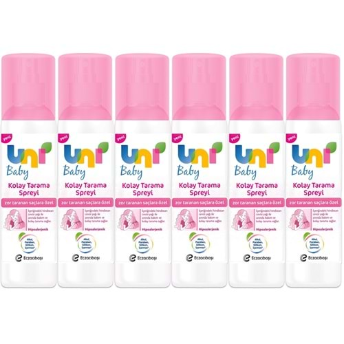 Uni Baby Kolay Saç Tarama Spreyi 200ML (Yeni) Zor Taranan Saçlara Özel (6 Lı Set)