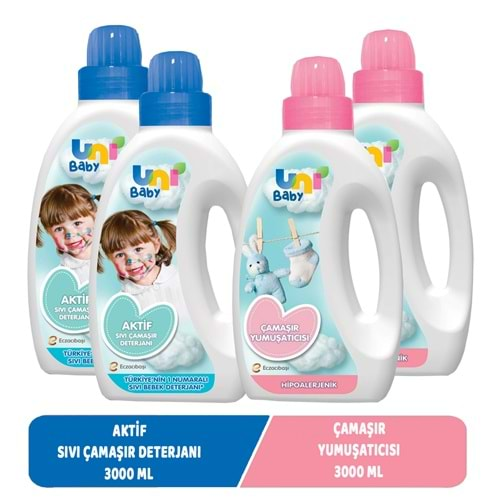 Uni Baby Sıvı Çamaşır Deterjanı 1500ML Aktif+Yumuşatıcı 1500ML Hassas/Hipoalerjenik Karma (4 Lü Set)