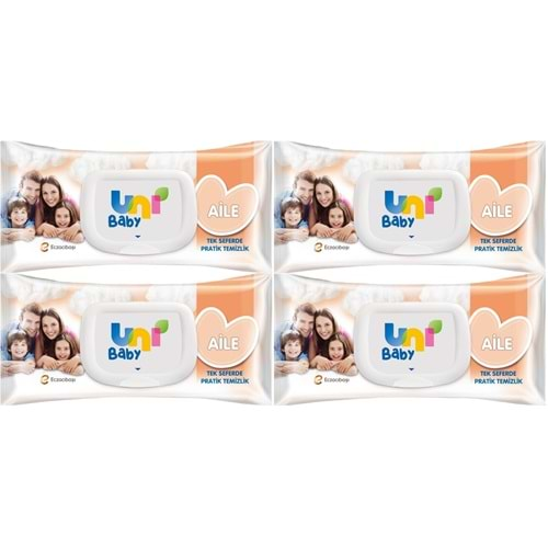 Uni Baby Islak Havlu Mendil 90 Yaprak Aile (4 Lü Set) 360 Yaprak Plastik Kapaklı