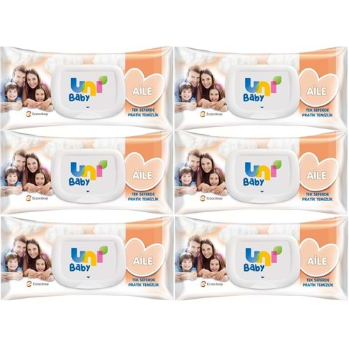 Uni Baby Islak Havlu Mendil 90 Yaprak Aile (6 Lı Set) 540 Yaprak Plastik Kapaklı