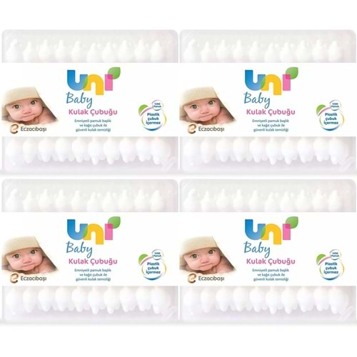 Uni Baby Kulak Temizleme Çubuğu 60 Adet Emniyetli (Bebekler İçin) (4 Lü Set)