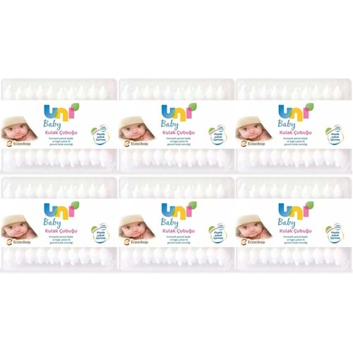 Uni Baby Kulak Temizleme Çubuğu 60 Adet Emniyetli (Bebekler İçin) (6 Lı Set)