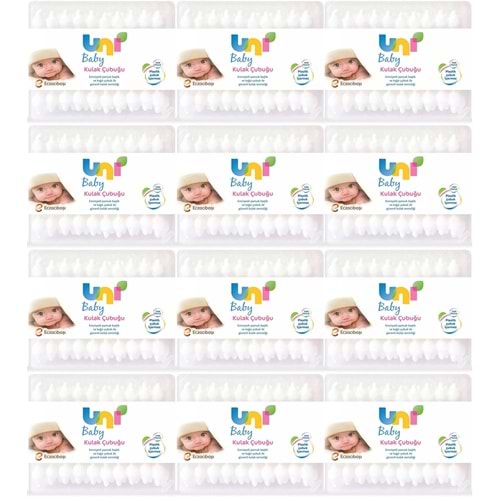 Uni Baby Kulak Temizleme Çubuğu 60 Adet Emniyetli (Bebekler İçin) (12 Li Set)