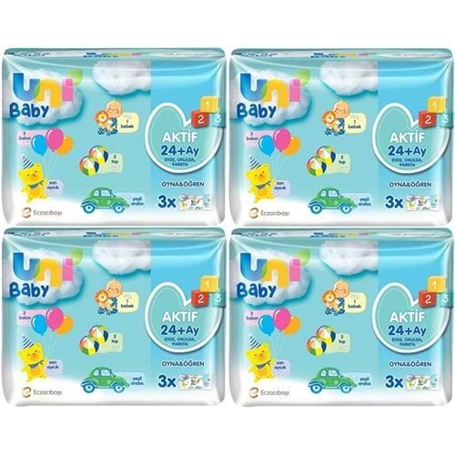 Uni Baby Islak Havlu Aktif / Oyna & Öğren 52 Yaprak (12 Li Set) 624 Yaprak (4PK*3)