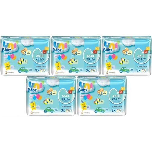 Uni Baby Islak Havlu Aktif / Oyna & Öğren 52 Yaprak (15 Li Set) 780 Yaprak (5PK*3)