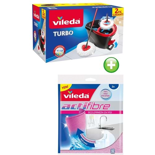 Vileda Turbo Pedallı Temizlik Seti (Komple Set)+Vileda Actifibre Mikrofiber Bez (Paket İçi 2 Li Pk)