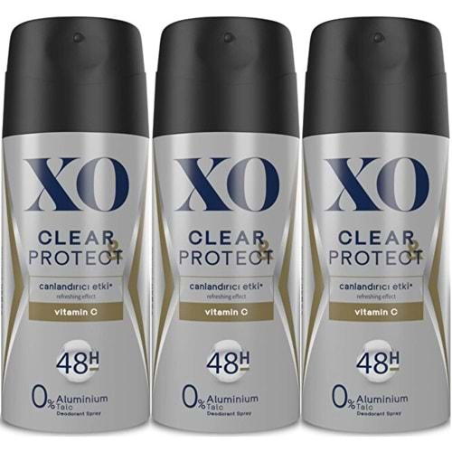 XO Deodorant 150ML Men-Erkek Clear & Protect (3 Lü Set)