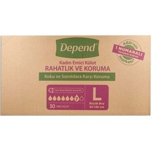 Depend Emici Külot Hasta Bezi Large - Büyük Kadın (30 Adet)